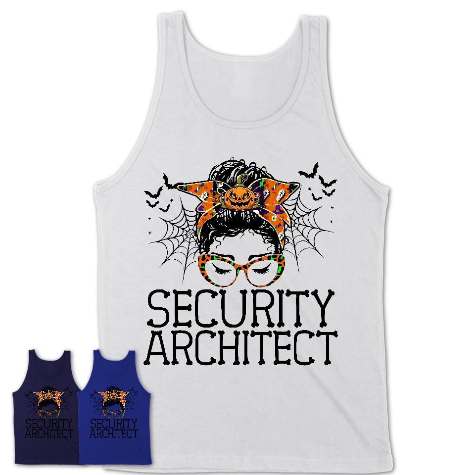 Halloween Security Architect Shirt, Messy Bun Girl Shirt, Funny Coworker Gift in Halloween, Scary Costume Team Shirt
