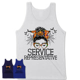 Halloween Service Representative Shirt, Messy Bun Girl Shirt, Funny Coworker Gift in Halloween, Scary Costume Team Shirt