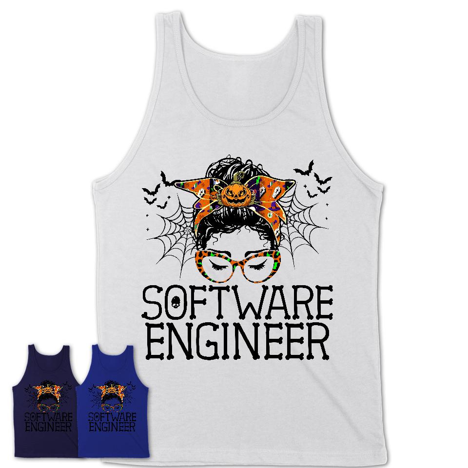 Halloween Software Engineer Shirt, Messy Bun Girl Shirt, Funny Coworker Gift in Halloween, Scary Costume Team Shirt
