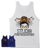 Halloween Studio Photographer Shirt, Messy Bun Girl Shirt, Funny Coworker Gift in Halloween, Scary Costume Team Shirt
