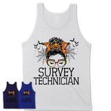 Halloween Survey Technician Shirt, Messy Bun Girl Shirt, Funny Coworker Gift in Halloween, Scary Costume Team Shirt