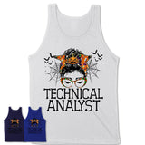 Halloween Technical Analyst Shirt, Messy Bun Girl Shirt, Funny Coworker Gift in Halloween, Scary Costume Team Shirt