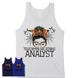 Halloween Telecommunications Analyst Shirt, Messy Bun Girl Shirt, Funny Coworker Gift in Halloween, Scary Costume Team Shirt
