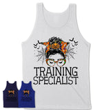 Halloween Training Specialist Shirt, Messy Bun Girl Shirt, Funny Coworker Gift in Halloween, Scary Costume Team Shirt