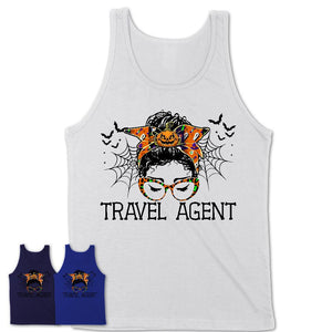 Halloween Travel Agent Shirt, Messy Bun Girl Shirt, Funny Coworker Gift in Halloween, Scary Costume Team Shirt