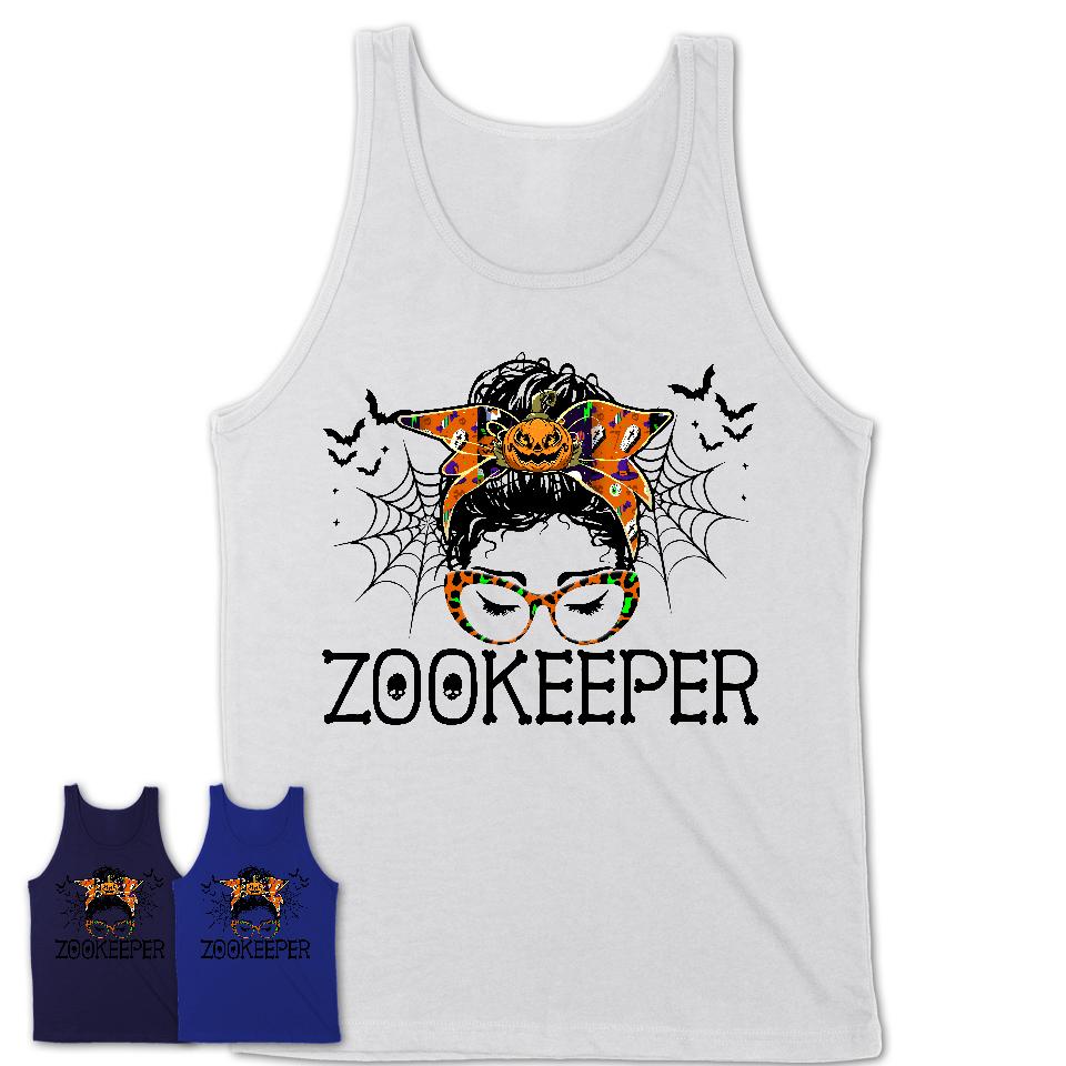 Halloween Zookeeper Shirt, Messy Bun Girl Shirt, Funny Coworker Gift in Halloween, Scary Costume Team Shirt