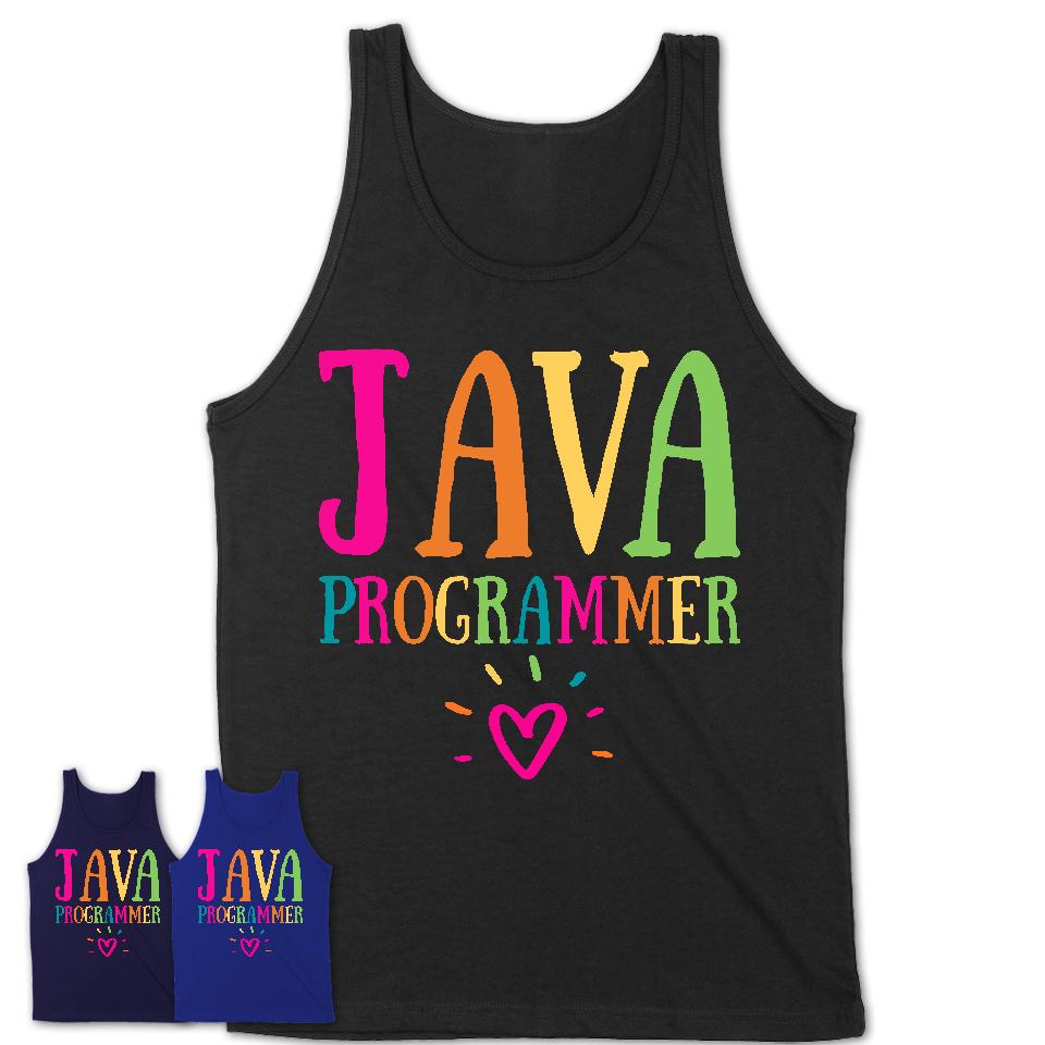 Java Programmer Rainbow Lettering Heart Shirt, Employee Appreciation Gifts