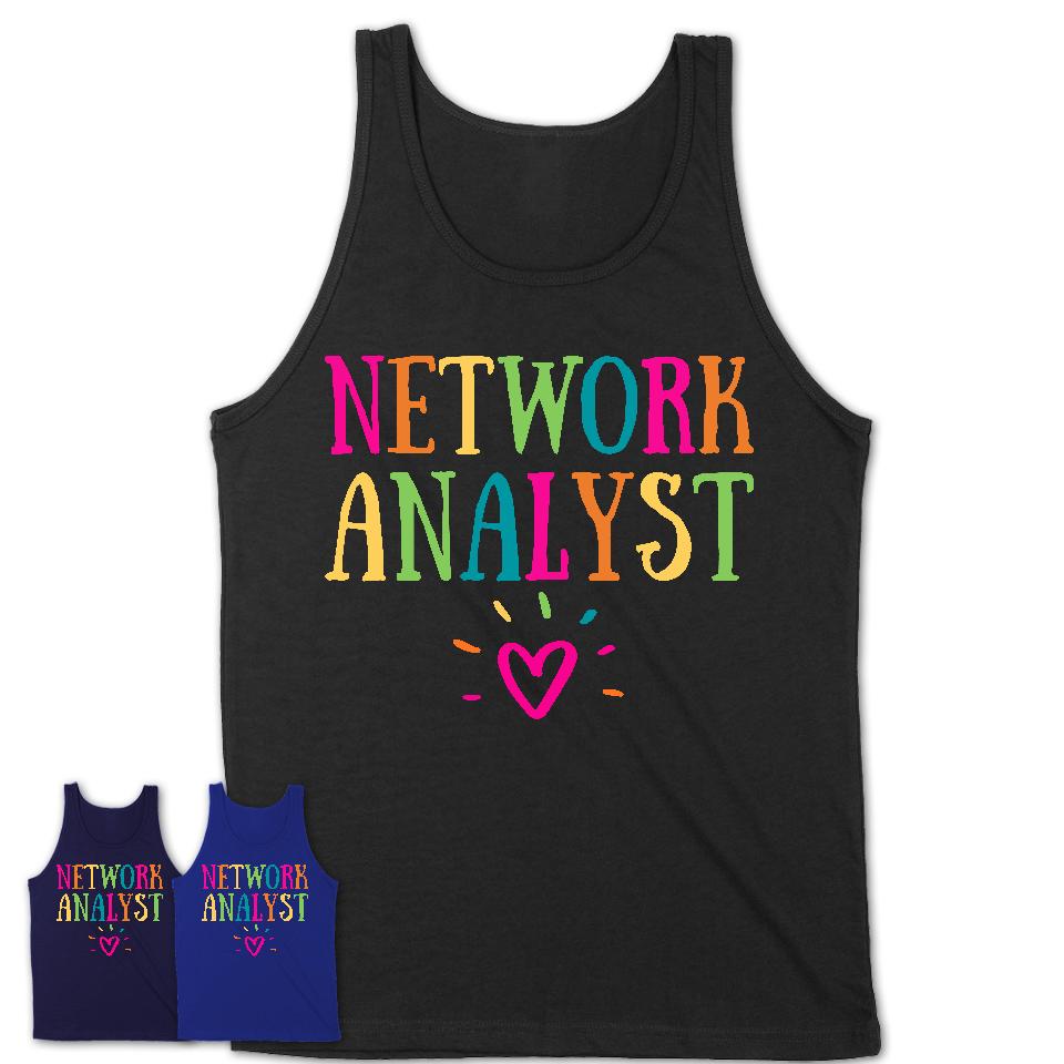 Network Analyst Rainbow Lettering Heart Shirt, Employee Appreciation Gifts