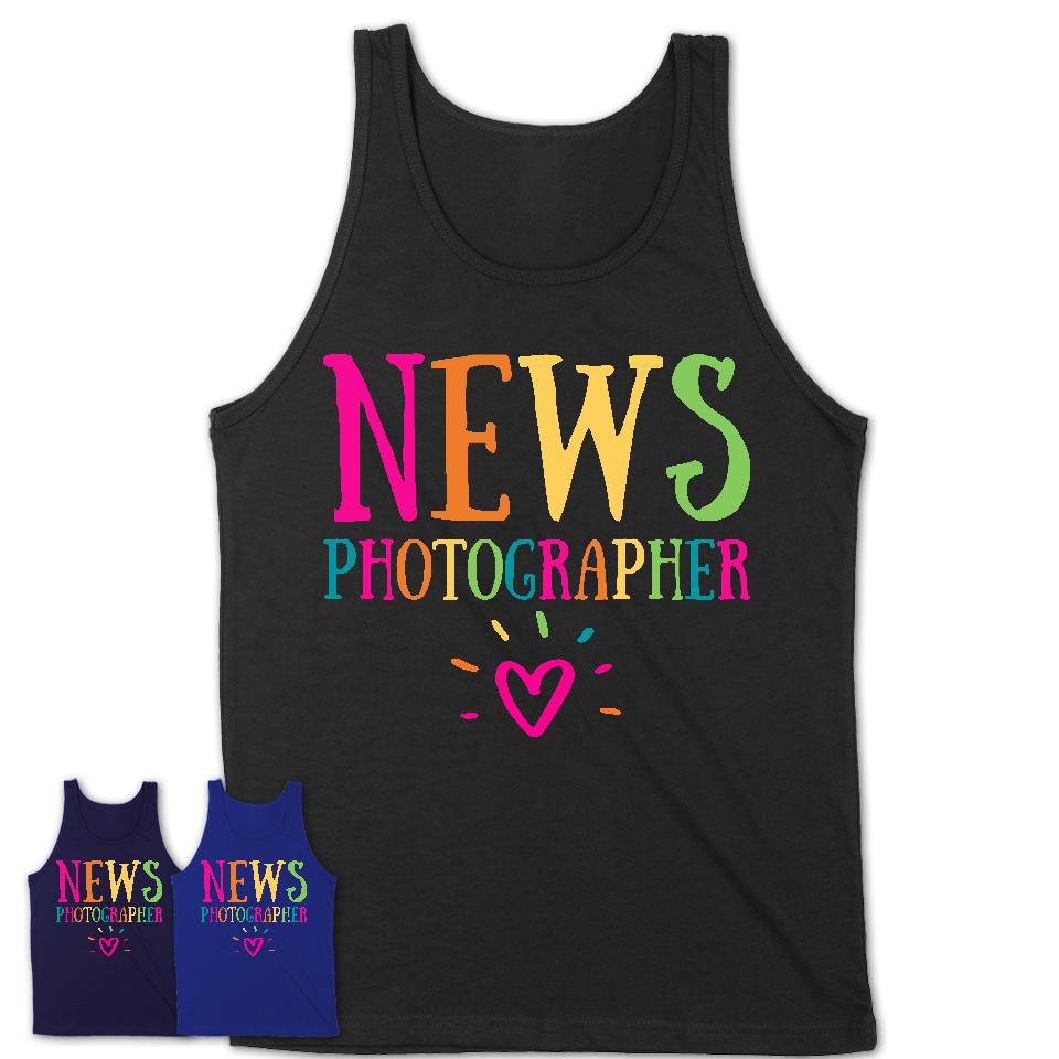 News Photographer Rainbow Lettering Heart Shirt, Employee Appreciation Gifts