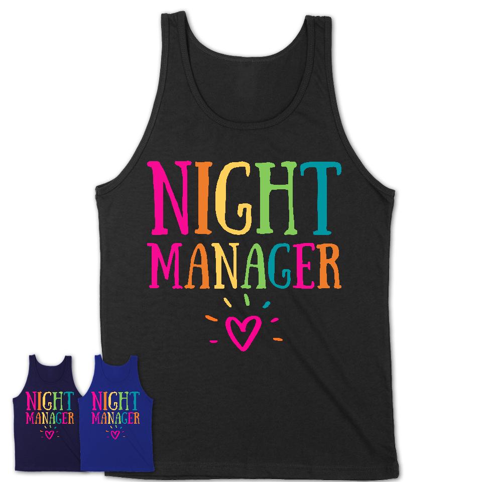 Night Manager Rainbow Lettering Heart Shirt, Employee Appreciation Gifts