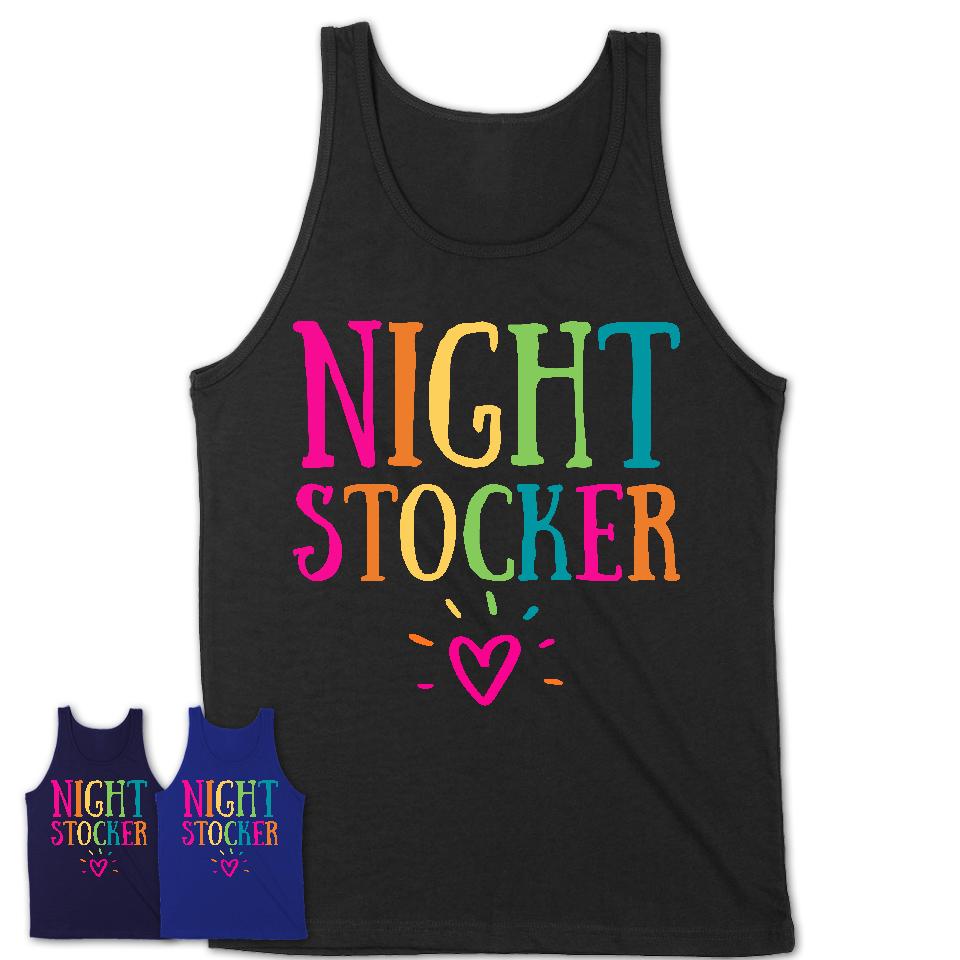 Night Stocker Rainbow Lettering Heart Shirt, Employee Appreciation Gifts