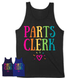 Parts Clerk Rainbow Lettering Heart Shirt, Employee Appreciation Gifts
