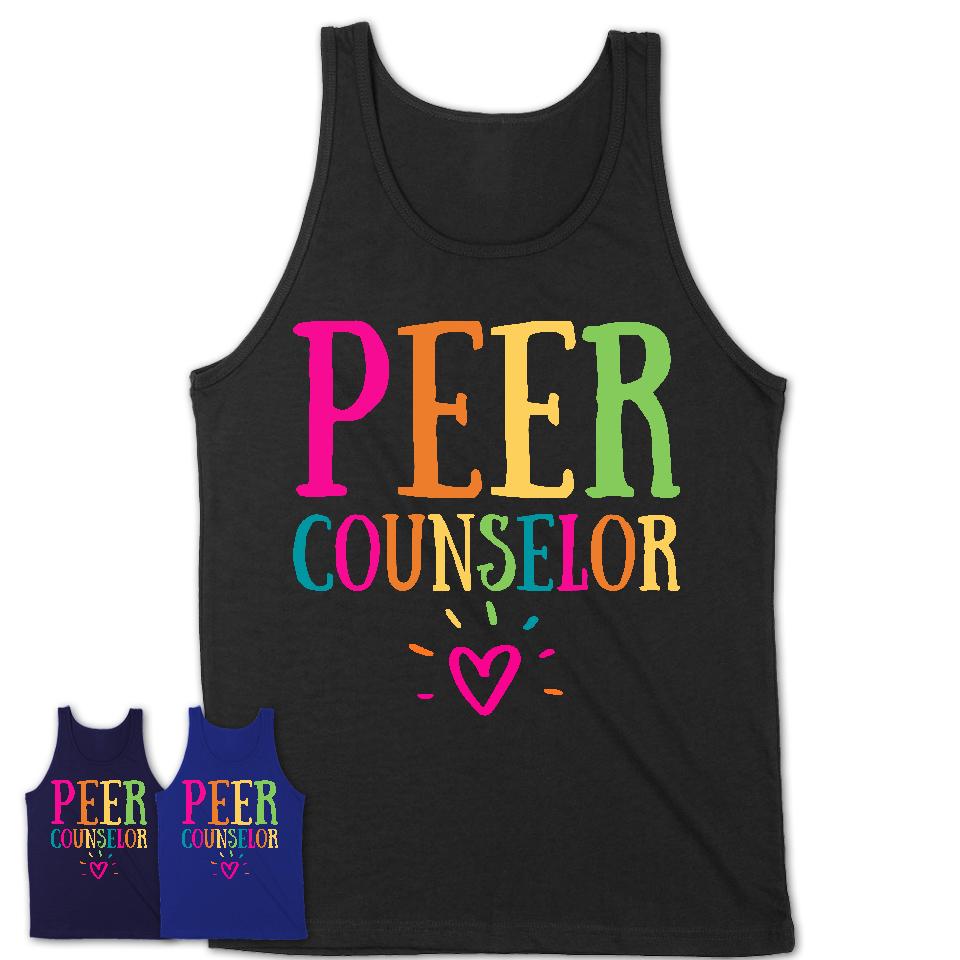 Peer Counselor Rainbow Lettering Heart Shirt, Employee Appreciation Gifts