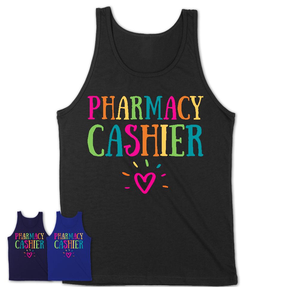 Pharmacy Cashier Rainbow Lettering Heart Shirt, Employee Appreciation Gifts