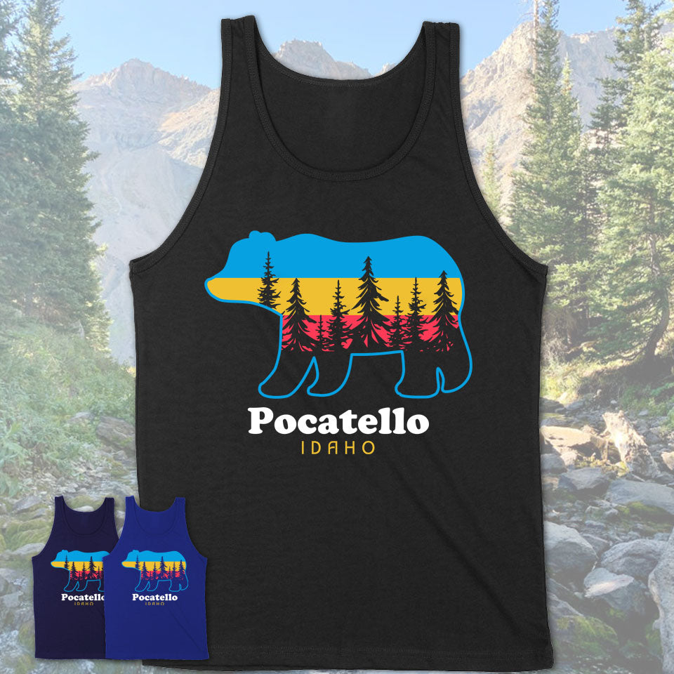 Pocatello Idaho Funny Mountain Hiking Camping Adventure Bear Pattern Vintage Gift Shirt
