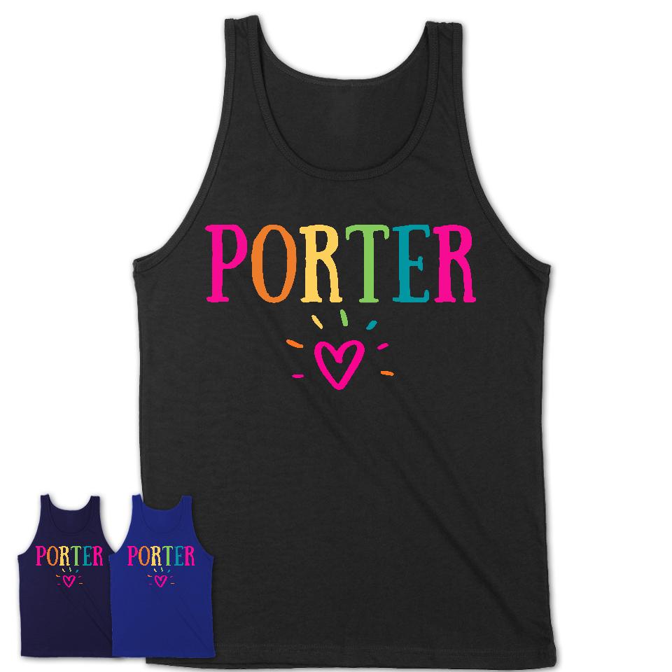 Porter Rainbow Lettering Heart Shirt, Employee Appreciation Gifts
