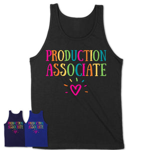 Production Associate Rainbow Lettering Heart Shirt, Employee Appreciation Gifts