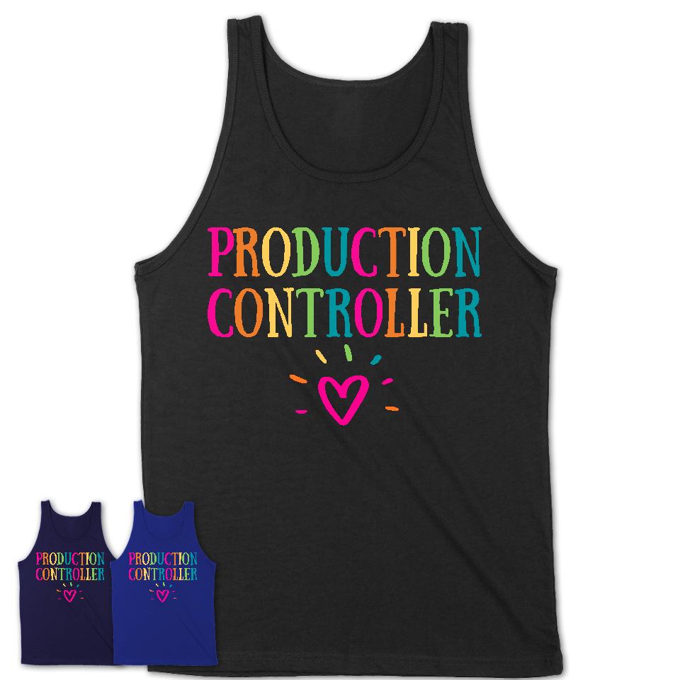 Production Controller Rainbow Lettering Heart Shirt, Employee Appreciation Gifts