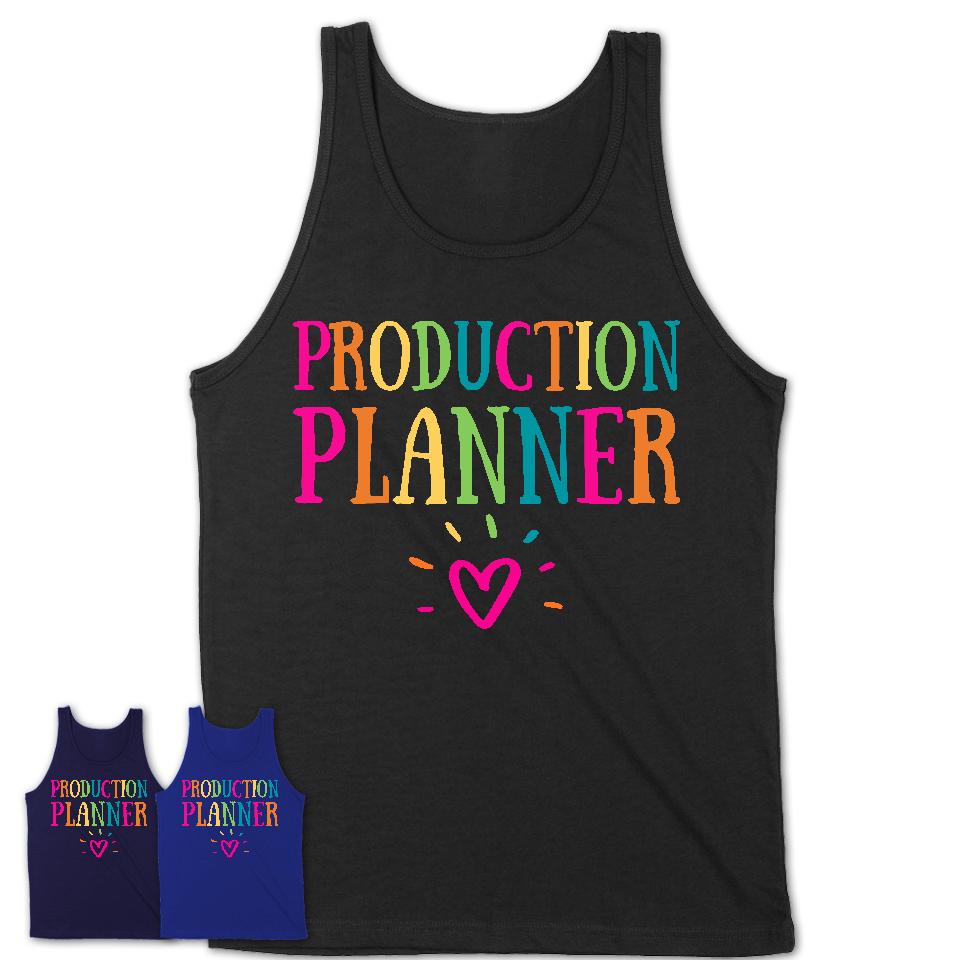 Production Planner Rainbow Lettering Heart Shirt, Employee Appreciation Gifts
