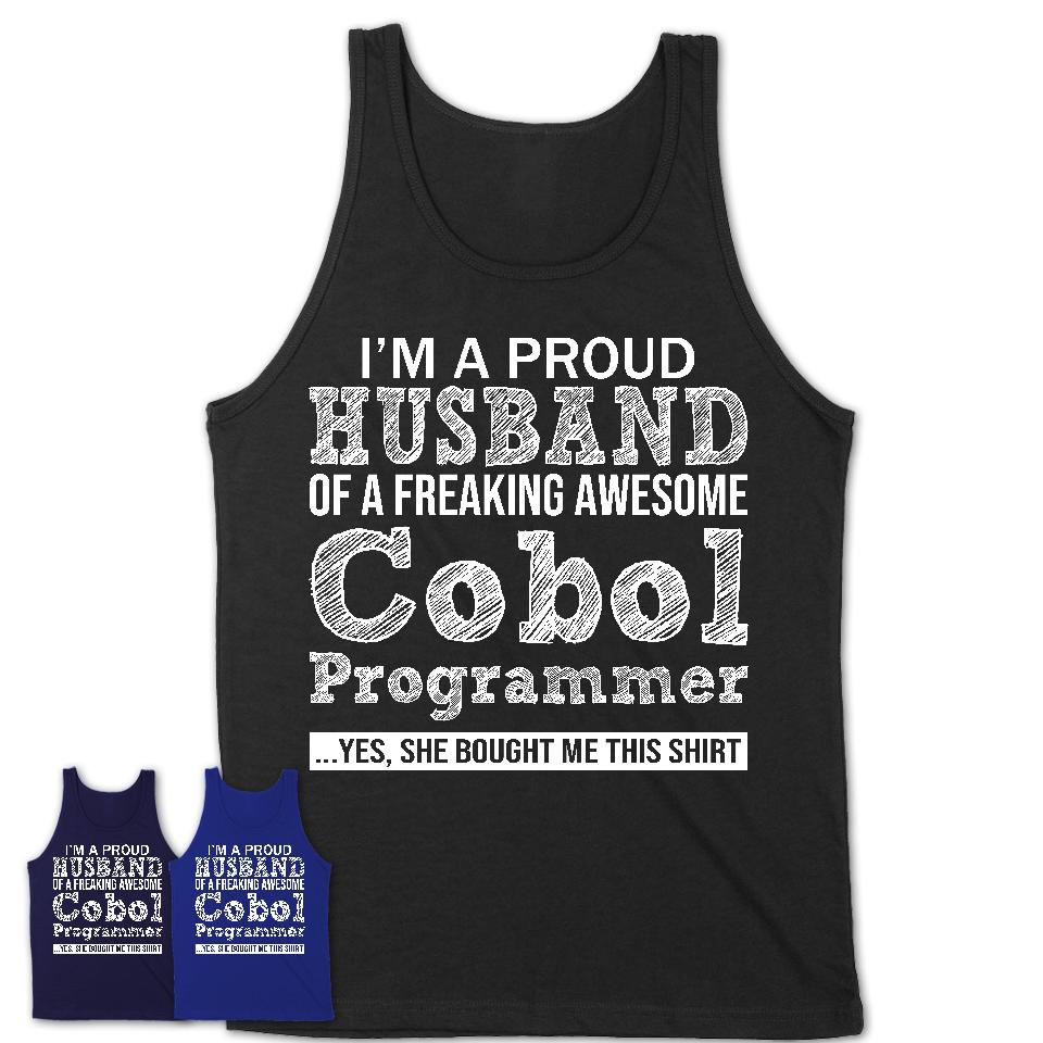 Proud Husband of A Freaking Awesome Cobol Programmer Wife Shirt, Husband Valentine Gift, Anniversary Couple Shirt
