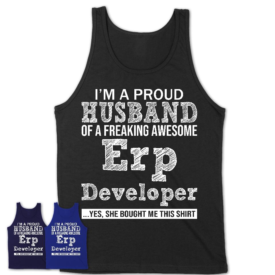 Proud Husband of A Freaking Awesome Erp Developer Wife Shirt, Husband Valentine Gift, Anniversary Couple Shirt