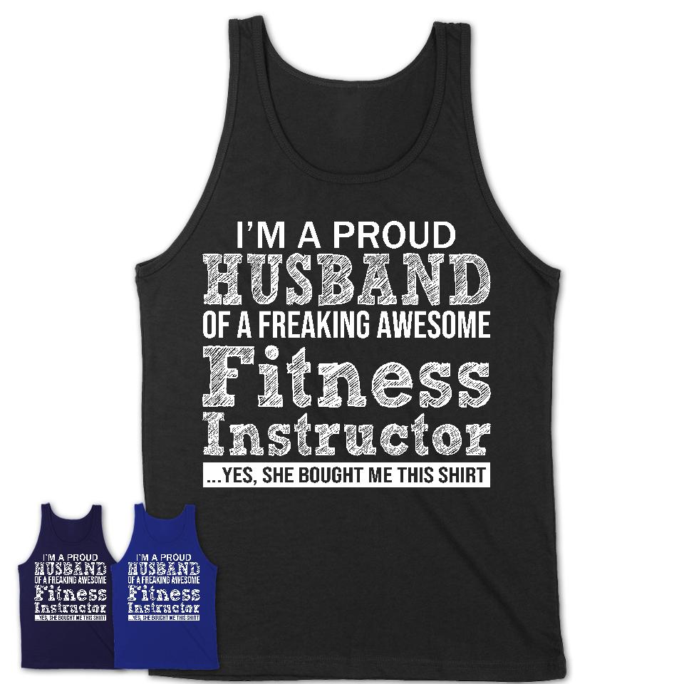 Proud Husband of A Freaking Awesome Fitness Instructor Wife Shirt, Husband Valentine Gift, Anniversary Couple Shirt