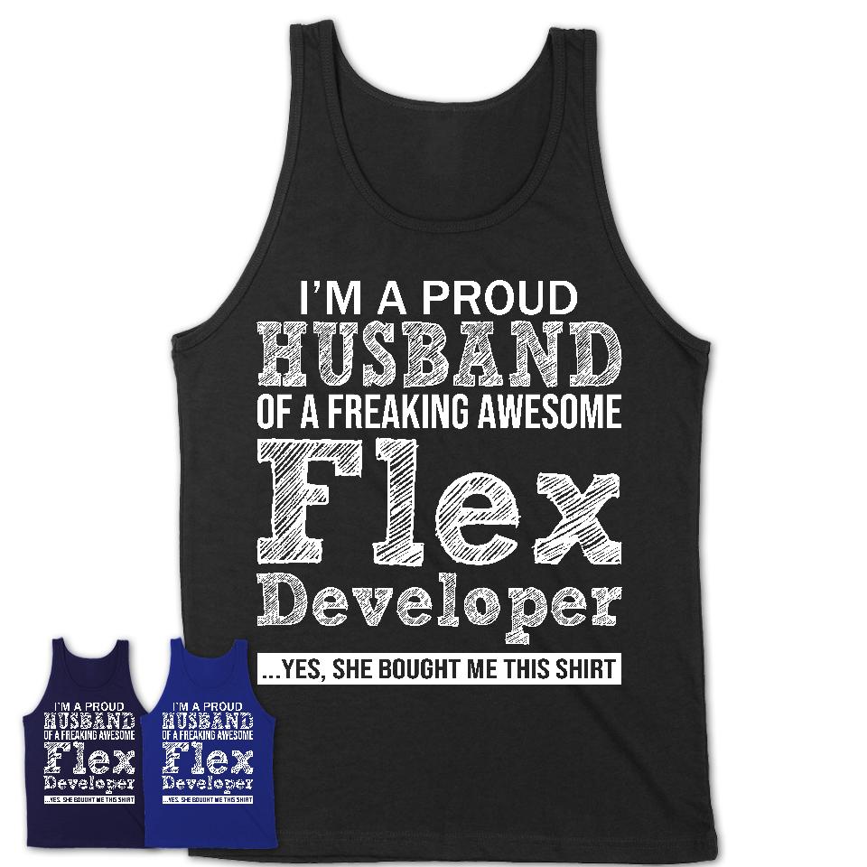 Proud Husband of A Freaking Awesome Flex Developer Wife Shirt, Husband Valentine Gift, Anniversary Couple Shirt