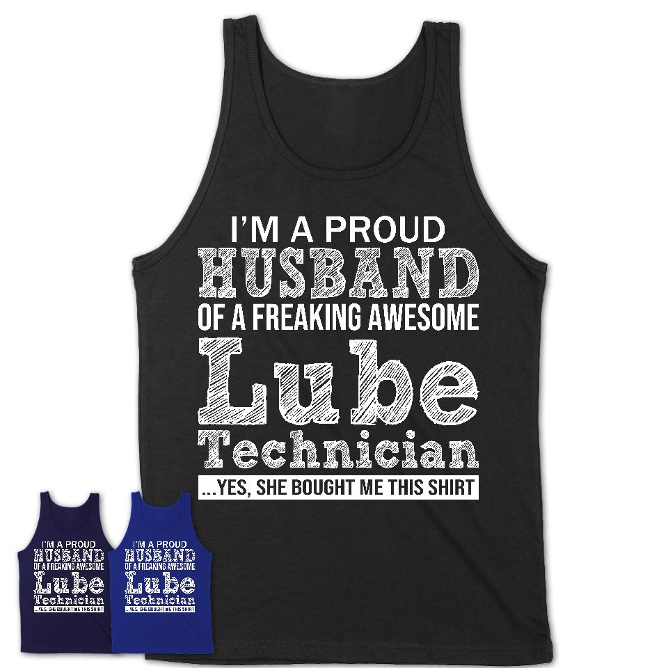 Proud Husband of A Freaking Awesome Lube Technician Wife Shirt, Husband Valentine Gift, Anniversary Couple Shirt
