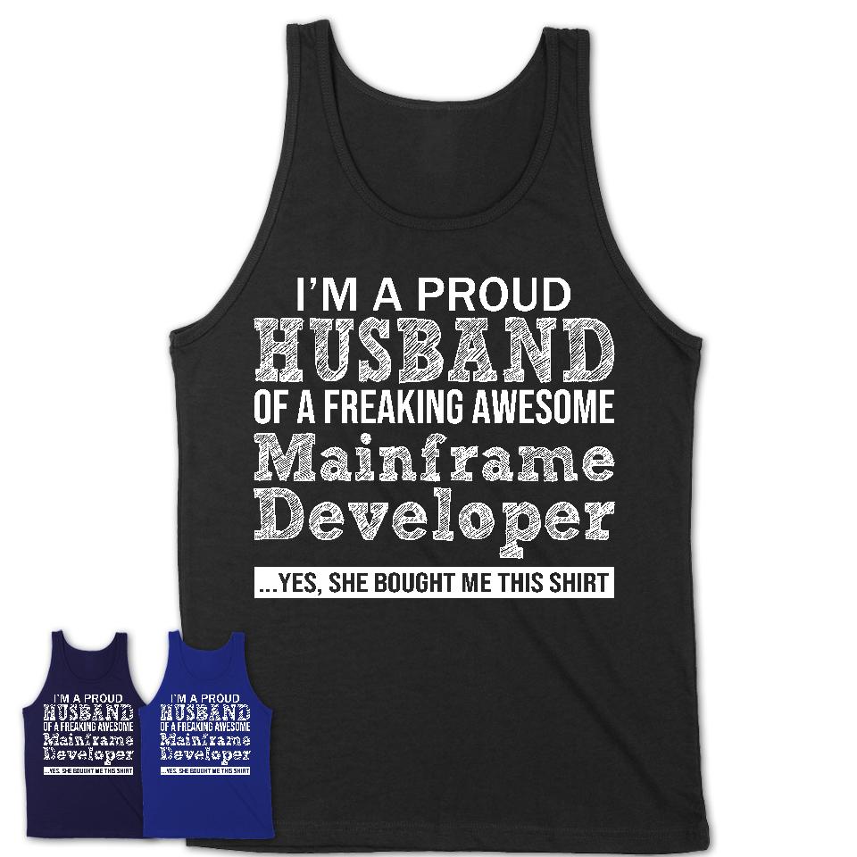 Proud Husband of A Freaking Awesome Mainframe Developer Wife Shirt, Husband Valentine Gift, Anniversary Couple Shirt