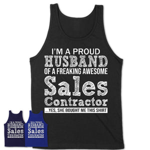 Proud Husband of A Freaking Awesome Sales Contractor Wife Shirt, Husband Valentine Gift, Anniversary Couple Shirt