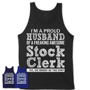 Proud Husband of A Freaking Awesome Stock Clerk Wife Shirt, Husband Valentine Gift, Anniversary Couple Shirt