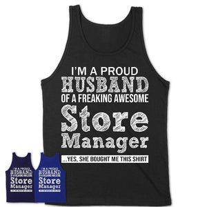 Proud Husband of A Freaking Awesome Store Manager Wife Shirt, Husband Valentine Gift, Anniversary Couple Shirt