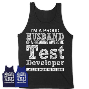 Proud Husband of A Freaking Awesome Test Developer Wife Shirt, Husband Valentine Gift, Anniversary Couple Shirt