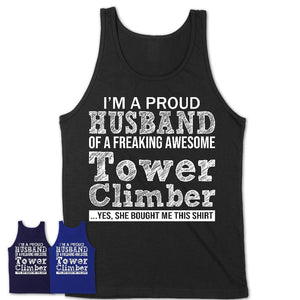 Proud Husband of A Freaking Awesome Tower Climber Wife Shirt, Husband Valentine Gift, Anniversary Couple Shirt