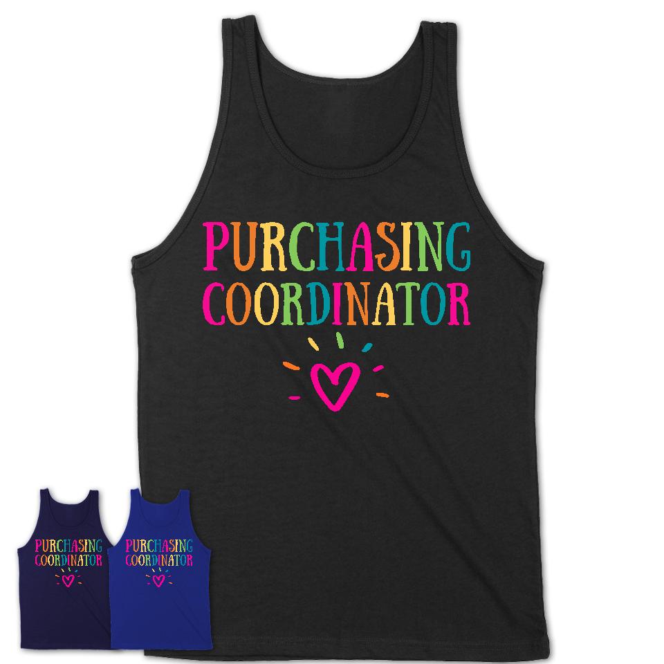 Purchasing Coordinator Rainbow Lettering Heart Shirt, Employee Appreciation Gifts