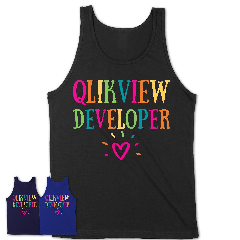 Qlikview Developer Rainbow Lettering Heart Shirt, Employee Appreciation Gifts