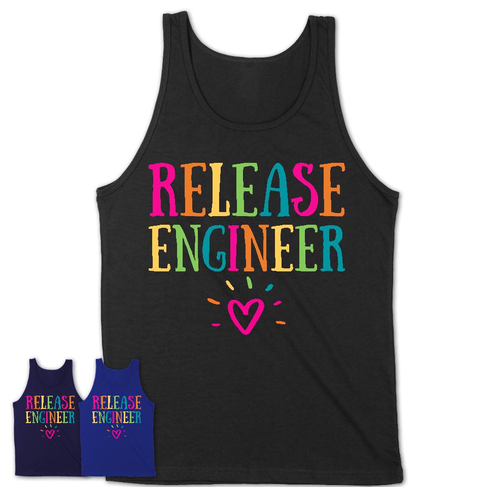 Release Engineer Rainbow Lettering Heart Shirt, Employee Appreciation Gifts