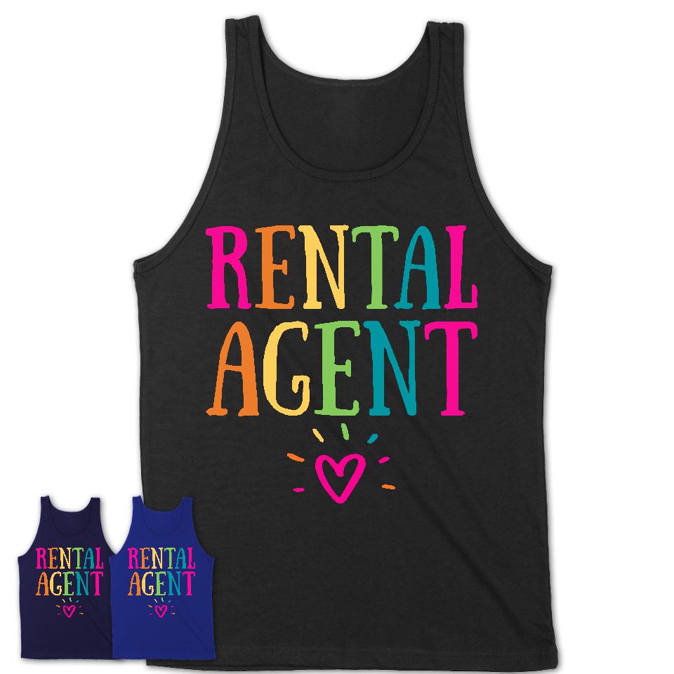 Rental Agent Rainbow Lettering Heart Shirt, Employee Appreciation Gifts
