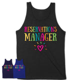 Reservations Manager Rainbow Lettering Heart Shirt, Employee Appreciation Gifts