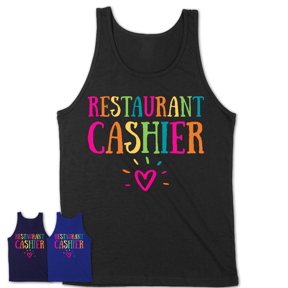 Restaurant Cashier Rainbow Lettering Heart Shirt, Employee Appreciation Gifts