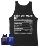 Sault Ste. Marie Girl Michigan Nutrition Facts Proud Vintage Sport Born Living City Home Roots USA Gift Women T-Shirt
