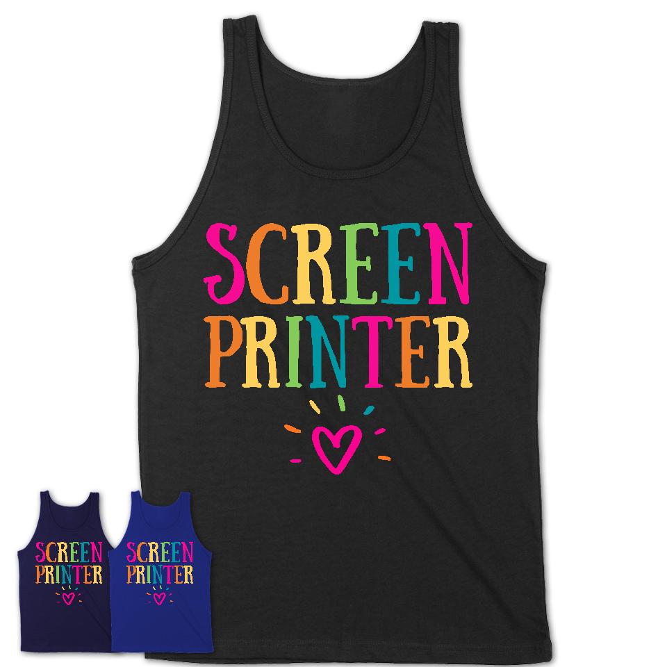 Screen Printer Rainbow Lettering Heart Shirt, Employee Appreciation Gifts