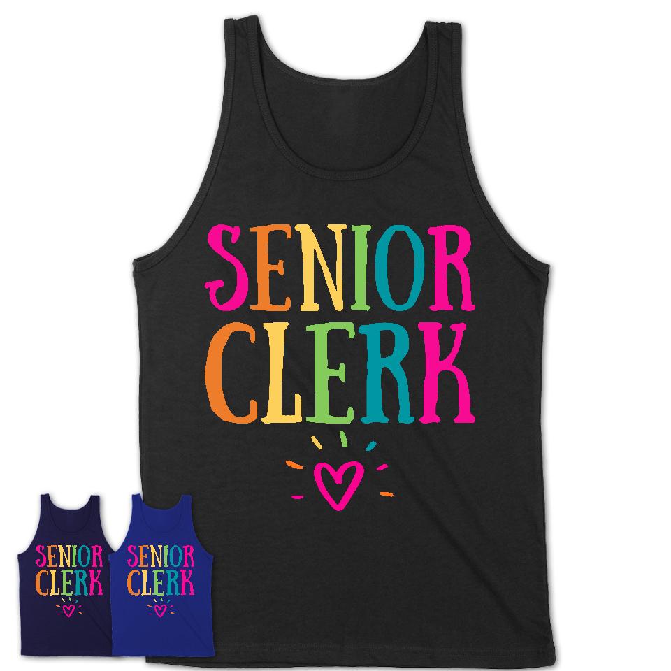 Senior Clerk Rainbow Lettering Heart Shirt, Employee Appreciation Gifts