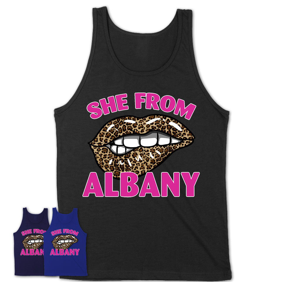 She From Albany New York Gift Cheetah Leopard Sexy Lips Shirt