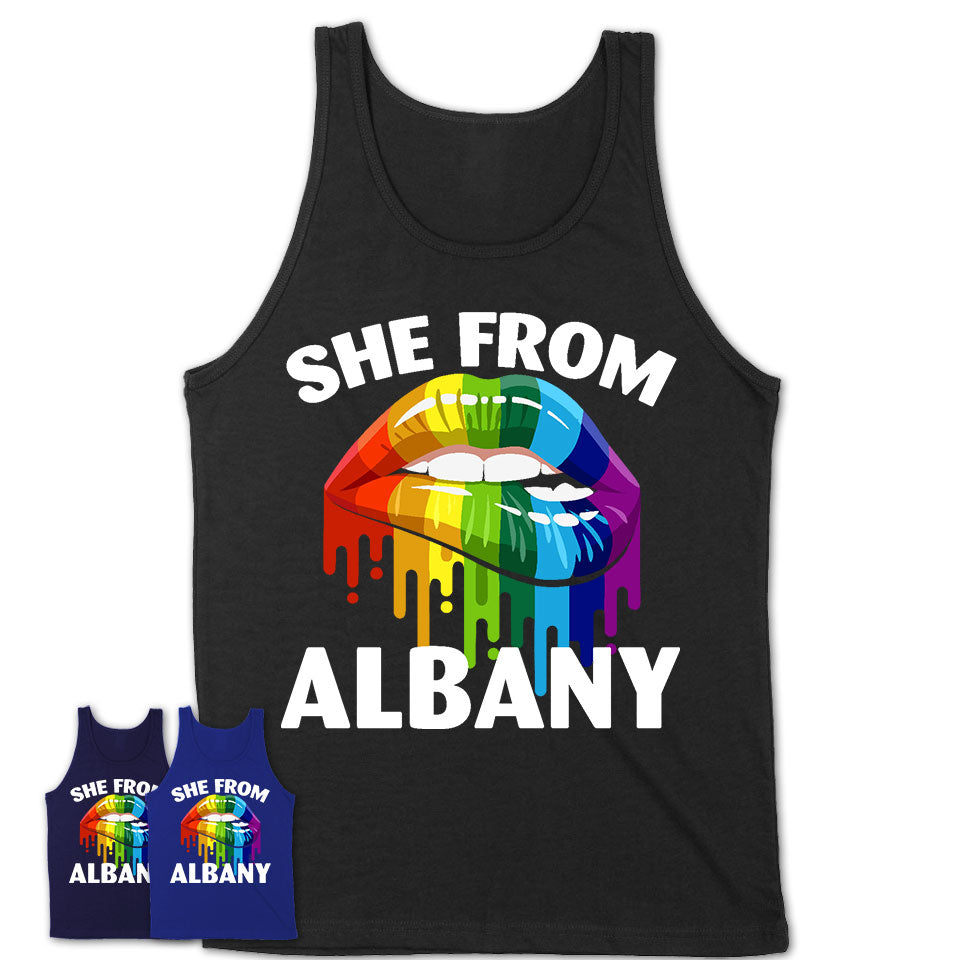 She From Albany New York T-Shirt LGBT Pride Sexy Lips Gift Shirt