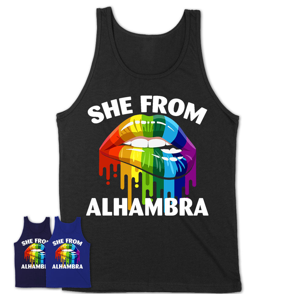 She From Alhambra California T-Shirt LGBT Pride Sexy Lips Gift Shirt