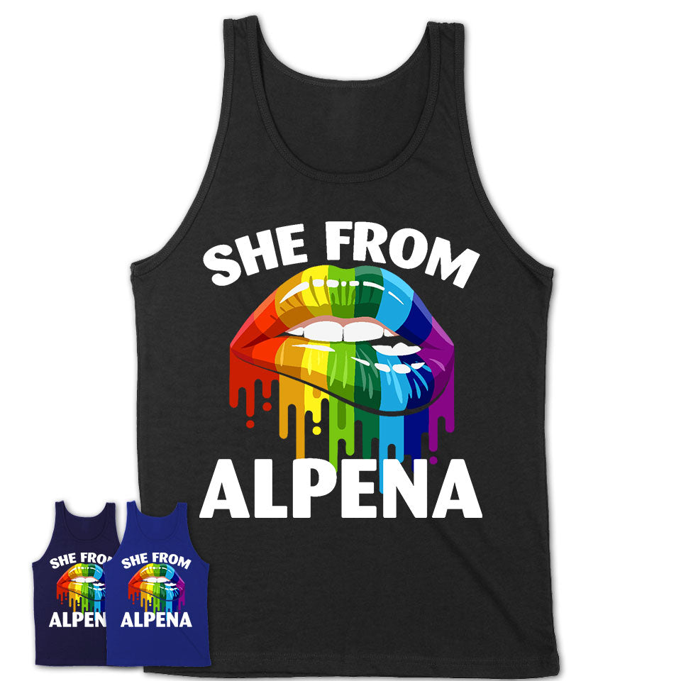 She From Alpena Michigan T-Shirt LGBT Pride Sexy Lips Gift Shirt