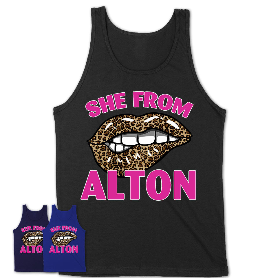 She From Alton Illinois Gift Cheetah Leopard Sexy Lips Shirt