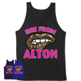 She From Alton Illinois Gift Cheetah Leopard Sexy Lips Shirt