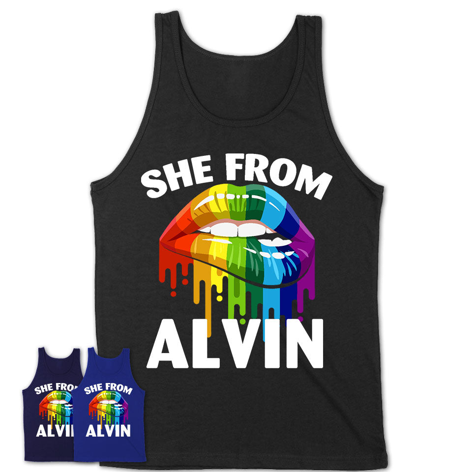 She From Alvin Texas T-Shirt LGBT Pride Sexy Lips Gift Shirt